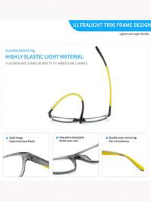 1 副超轻 Tr90 运动非处方眼镜，透明镜片，舒适阅读，保护眼睛，数码游戏、电脑、电视眼镜，减少眼睛疲劳，阻挡，防止长时间佩戴时出现头晕和头痛（黑色+绿色） - 黑色 - 查看 7