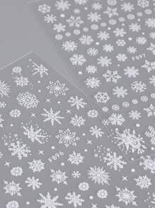 2片装冬季美甲贴纸 白色雪花 新年DIY美甲贴片 圣诞设计雪花美甲贴 朋友礼物 - 白色 - 查看 5