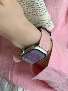1 Dây đeo thể thao & thông thường bằng vải canvas đáng yêu tương thích với Apple Watch, dành cho nữ - hồng và vàng - Xem 2