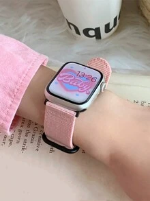 1 Dây đeo thể thao & thông thường bằng vải canvas đáng yêu tương thích với Apple Watch, dành cho nữ - hồng và vàng - Xem 3