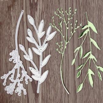 2入組鐵製剪紙模板,模板呈樹枝狀,適用於diy相簿裝飾,壓花卡片