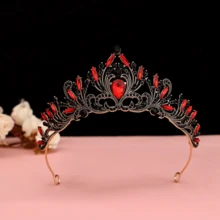 1入女性古銀色鋅合金頭飾，鑲嵌銳石，豪華婚禮派對配飾，公主皇冠裝飾品適用於少女和新娘 - 紅色 - 查看 11