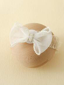 1對寶寶白珍珠蝴蝶結防滑地板襪 + 1入寶寶髮箍 - 白色 - 查看 6