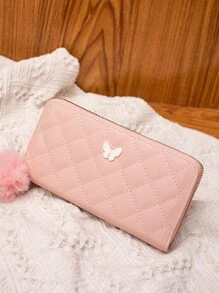 2023 新款时尚 Ringer 刺绣线蝴蝶女士超薄便携现金白领女大学生工作商务通勤办公室周年纪念生日礼物情人节礼物热粉色商务休闲女士钱包钱包长款钱包腕带钱包 - 粉色 - 查看 9
