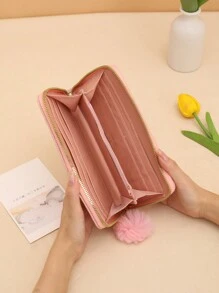 2023 新款时尚 Ringer 刺绣线蝴蝶女士超薄便携现金白领女大学生工作商务通勤办公室周年纪念生日礼物情人节礼物热粉色商务休闲女士钱包钱包长款钱包腕带钱包 - 粉色 - 查看 7