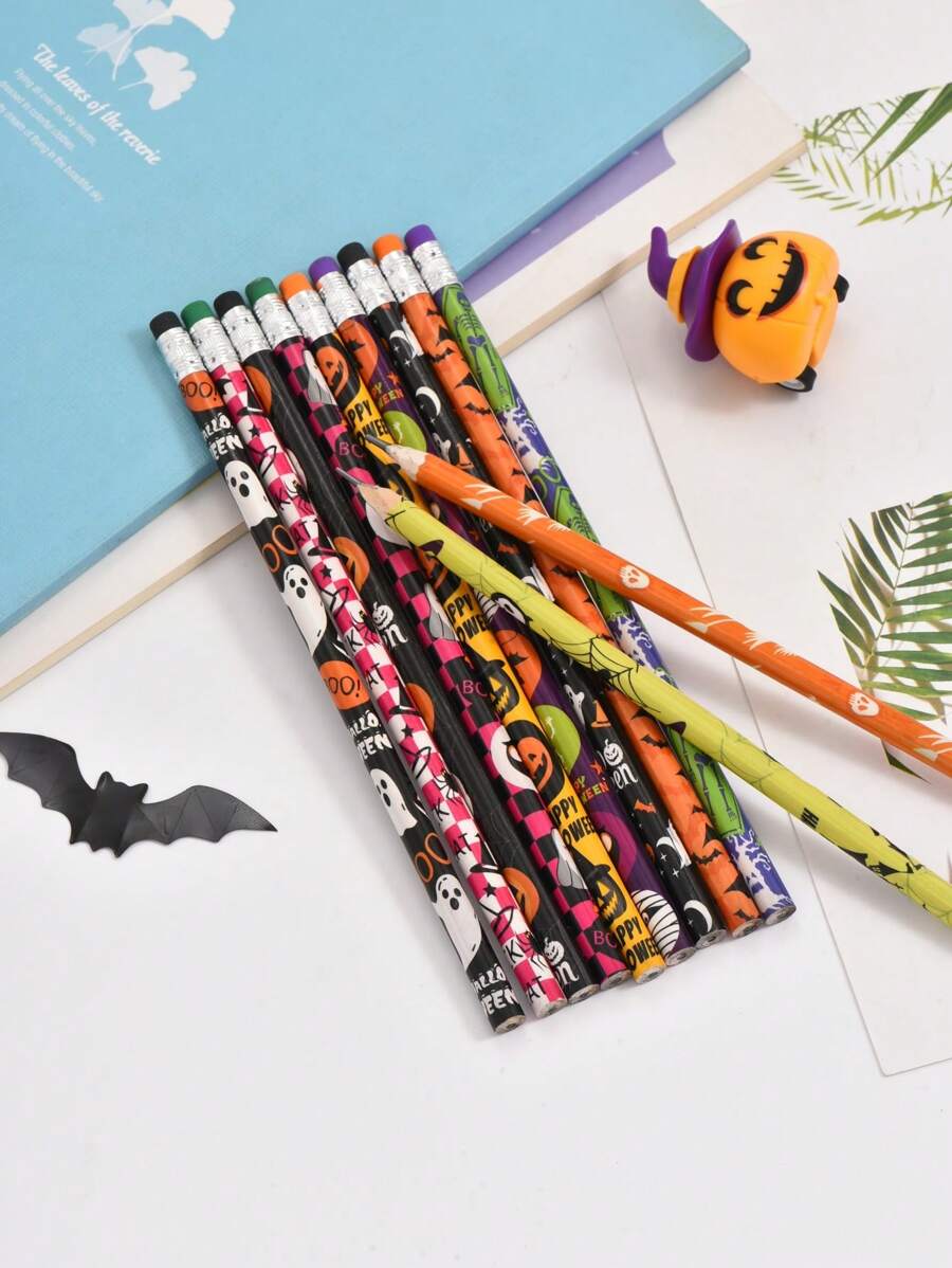 Halloween Pencil 12pcs Cartoon cute ghost skull grimacing pumpkin witch pattern decoration - Multicolor - View 1