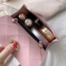 1 件迷你女式菱形壓花單肩包,鏈帶扣裝飾斜挎包,翻蓋手提包,適合工作 - 粉色 - 查看 5