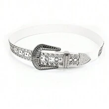 Ladies Rhinestone Studded Punk Style Fashion Jeans Belt, White - White - View 1