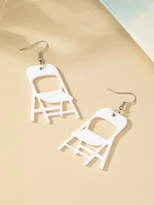 1對白色可折疊椅子耳環 - 白色 - 查看 3