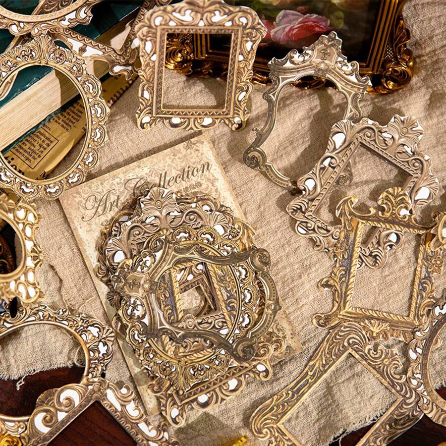 30入組復古風格藝術鏤空邊框卡剪貼簿裝飾 - 銅色 - 查看 1