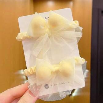 2入組糖果色網狀蝴蝶結髮圈,高彈性兒童髮型造型工具