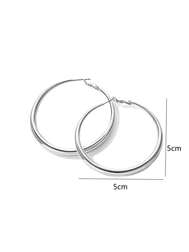 1 đôi bông tai thiết kế hình tròn kim loại phong cách châu Âu và Mỹ - Bạc - Xem 4