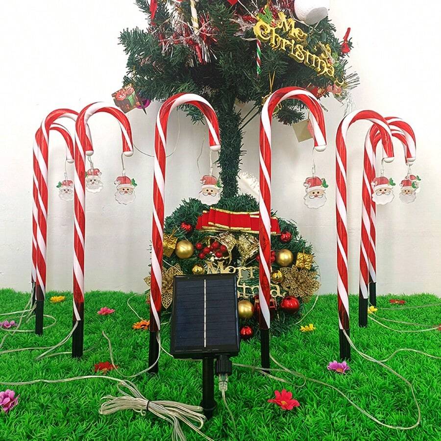 5入組聖誕老人手杖戶外風景燈,聖誕節街道燈光,太陽能竹編聖誕老人手杖,適用於花園車道草坪花園裝飾聖誕節假日禮物
