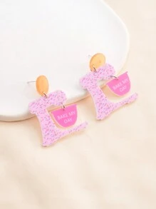 對簡約閃亮粉紅色生日蛋糕形壓克力吊墜女式耳環，韓式風格，派對珠寶禮物