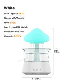 kinscoter 1入組usb 300ml雨雲空氣加濕器精油香薰機,白色,無水智能安全斷電,適用於家居客廳房間使用 - 白色 - 查看 8
