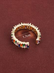 1 pieza Anillo de moda cortar & forma cuadrada con diseño de diamante de imitación abierto ajustable - Dorado - Ver 3