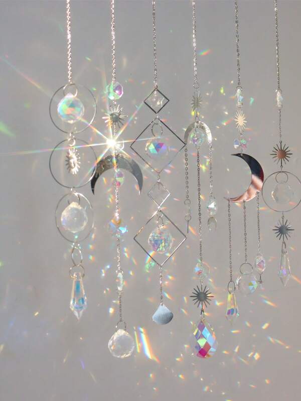 6pc Sparkling Crystal Suncatcher with Chain Perfect for Window, Home