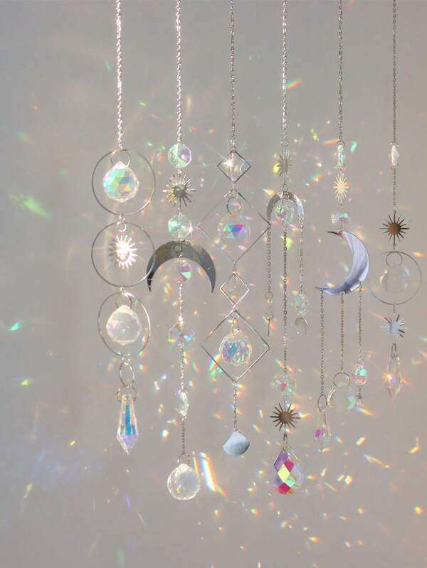 6pc Sparkling Crystal Suncatcher with Chain Perfect for Window, Home