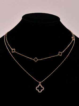 1 pieza Collar de cadena de acero de titanio con forma de hueso de serpiente y colgante con forma de flor de cuatro hojas y concha calada, de moda para mujer, regalo para festival, Día de San Valentín, mamá, madre, Día de la Madre