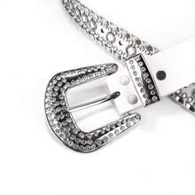 Ladies Rhinestone Studded Punk Style Fashion Jeans Belt, White - White - View 3