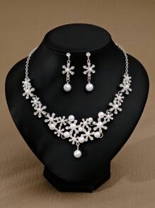 3入組優雅新娘婚禮項鍊與耳環套裝,合金,鑲有水晶石裝飾