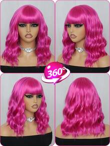 萬聖節多彩波浪髮型假髮,帶劉海的卷髮假髮,看起來自然,適合女性,橘色、黃色、藍色假髮,綜合纖維假髮,適用於日常、學校、派對、cosplay、節日、聖誕節裝飾等用途,時尚假髮商品