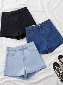 Women Denim Shorts - 彩色 - 查看 1