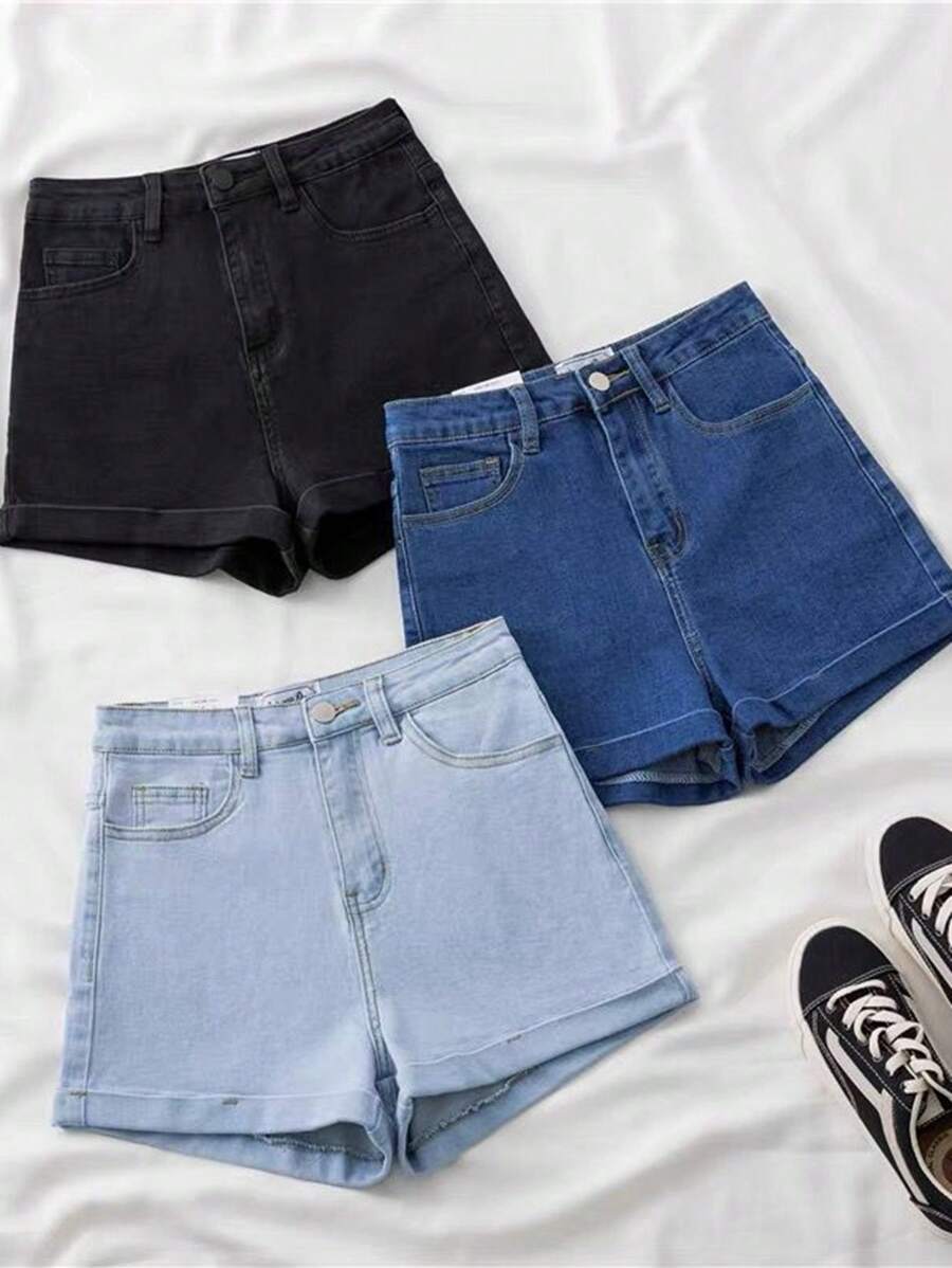 Women Denim Shorts - 彩色 - 查看 1