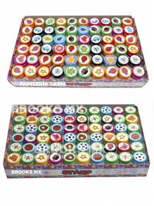 Caja de sellos con 60 piezas diseños al azar infantiles entintados económico - Azul - Ver 1