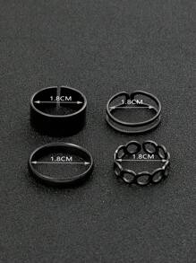 4pcs/set Fashionable Black Open Ring Set