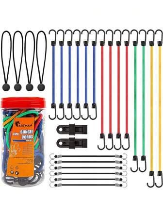 24pcs/set Cable Ties, Including 2 Waterproof Cloth Clips, 10" 18" 24" 32" 40" Hook And Loop Cable Ties, 8" Bungee Ball Ties