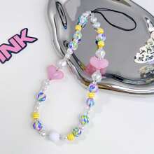 1pc Millennial Style Acrylic Heart Shaped Decor Cell Phone Lanyard Suitable For Women's Daily Use - Multicolor - View 6