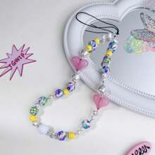 1pc Millennial Style Acrylic Heart Shaped Decor Cell Phone Lanyard Suitable For Women's Daily Use - Multicolor - View 1
