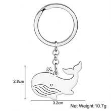 可愛鯨魚鑰匙扣不銹鋼海洋生物汽車鑰匙鑰匙圈海洋吊飾抹香鯨女士女孩首飾禮物 - 銀色 - 查看 5