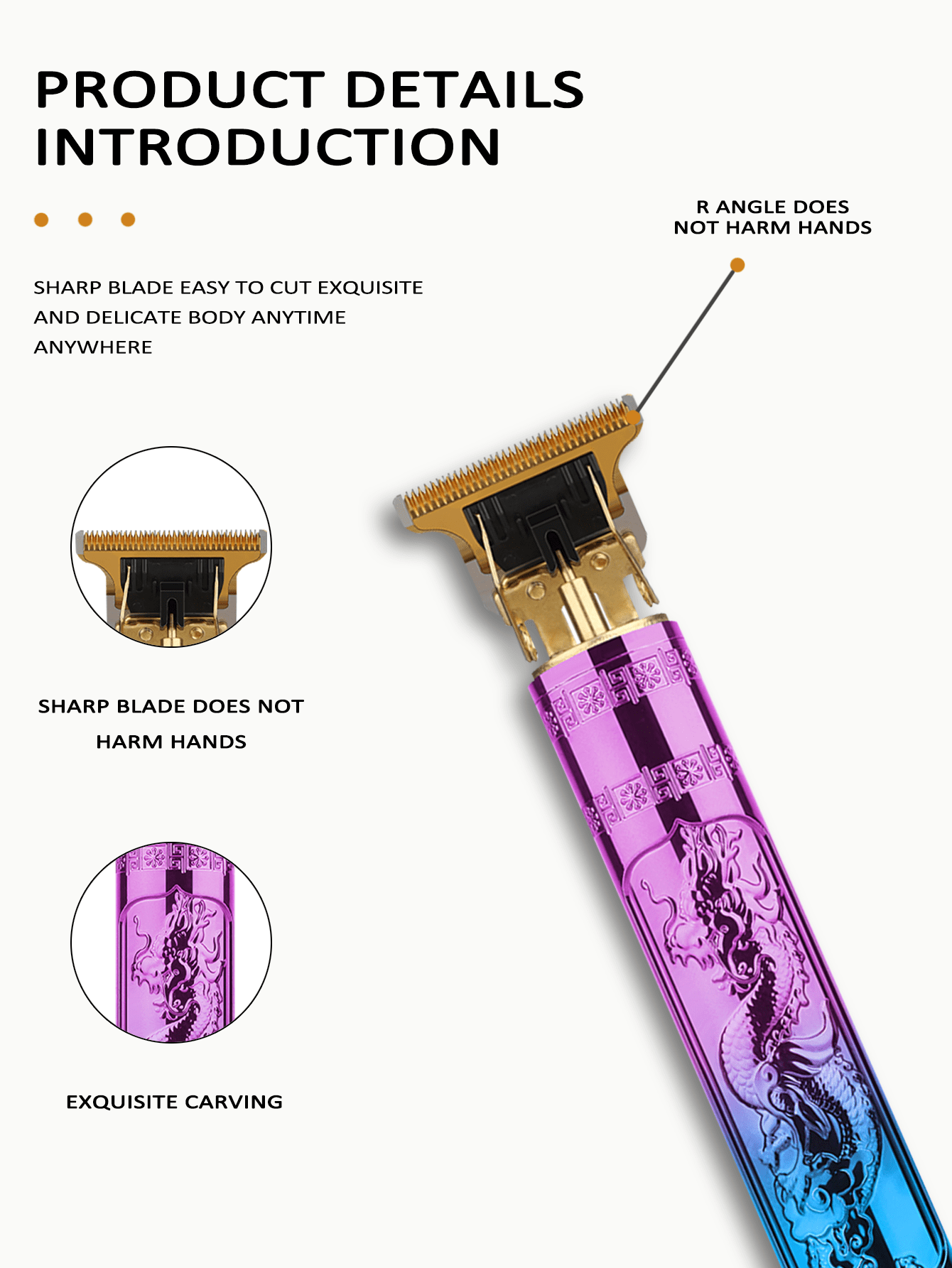 1pc Plastic Gradien Outer Shell Rechargeable Portable Hair Clipper With