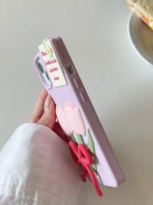 1入組蝴蝶&鬱金香裝飾防摔矽膠手機外殼適用於 - 彩色 - 查看 2