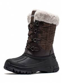 Quý cô & Nam Dày lên Nâu Bốt Tuyết Với Lace-up Thiết kế Cho mùa đông Các hoạt động ngoài trời Giữa bắp chân Giày ống Thích hợp Đối với Đi dạo In Tuyết - màu nâu - Xem 4