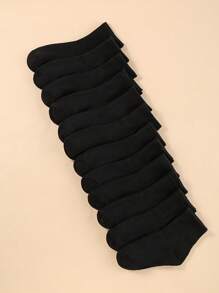 12 Pares De Meias Elásticas Esportivas Infantis, Meias Diárias De Cor Sólida, Espessura De Outono E Inverno - Preto - Ver 3