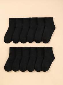 12 Pares De Meias Elásticas Esportivas Infantis, Meias Diárias De Cor Sólida, Espessura De Outono E Inverno - Preto - Ver 1
