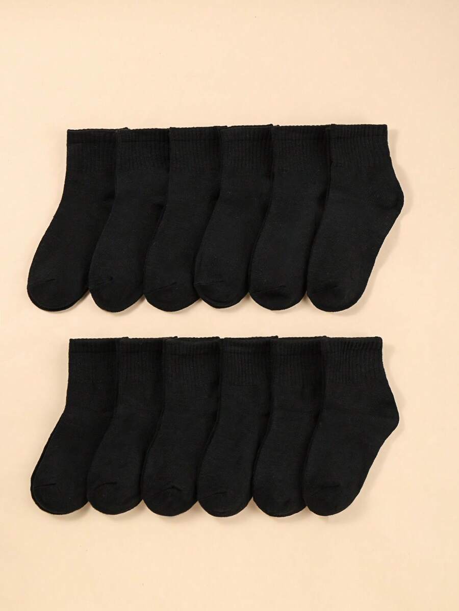 12 Pares De Meias Elásticas Esportivas Infantis, Meias Diárias De Cor Sólida, Espessura De Outono E Inverno - Preto - Ver 1