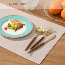 6pcs Linen Fabric Placemats, Double-layered, Washable, Solid Color, Natural Texture, Slip-resistant, Heat-insulated. Great For Parties, Restaurants And Home Use. Easy To Clean. (48cm X 33cm, 6pcs, Natural Linen Color)