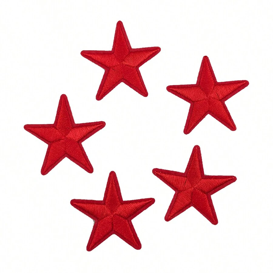 5入組通用紅色刺繡五角星布補釘,適用於衣服、褲子、帽子、背包、家庭紡織品、窗簾、diy裝飾和修補 - 紅色 - 查看 1