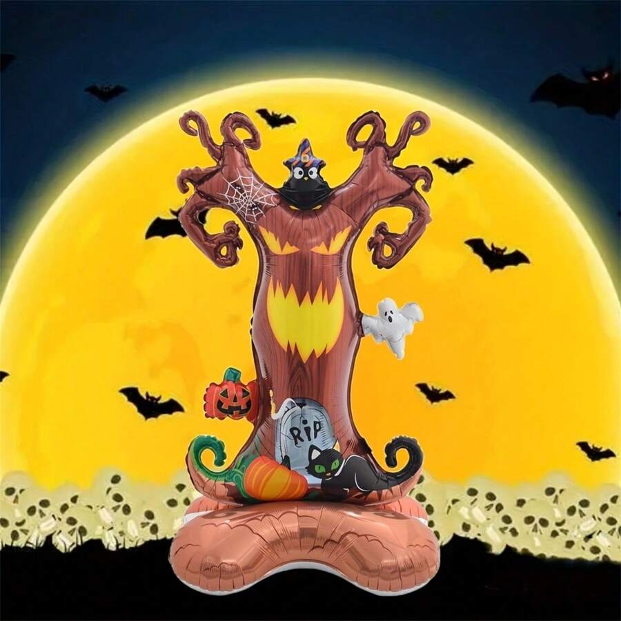 1入萬聖節氣球,南瓜鬼、死樹氣球,萬聖節派對鋁箔氣球,室內裝飾、花園裝飾 - 咖啡棕 - 查看 1