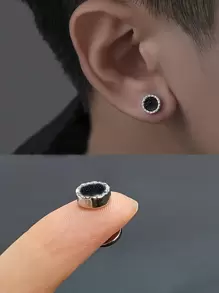 1pair Men's Clip-On Blue Sandstone Earrings In & Minimalist Magnetic Style Without Ear Piercing - Magnetic Blue Sand Round Bead Stud Earrings - View 1