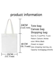 VOESETO 1 Pc Letter Print Canvas Tote Bag Gift For Book Lover - White - View 6