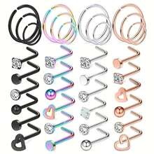 36pcs High-End, Durable Stainless Steel Nose Rings Set With Sparkling , Perfect For Daily Wear And Body Piercing Jewelry - Multicolor - View 2