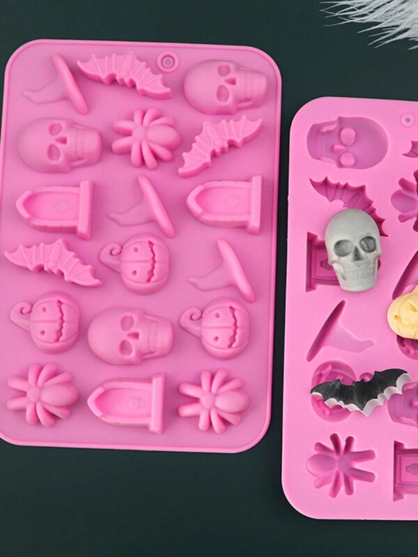 1 Peça Molde De Silicone 3D, Halloween Ghost Pumpkin Bat Skull Witch Hat Jack-O'-Lantern Molde De Fondant Para Pudim Diy Chocolate Cristal Doces Sobremesas Cubo De Gelo Pasta De Goma Cupcake Molde De Sabão Sorvete Artesanal, Ferramentas De Cozimento, Utensílios De Cozinha