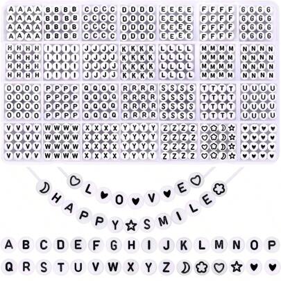 1 Box 1400pcs Round Letter Beads For Jewelry Making, 31 Styles White A-Z Alphabet Acrylic Bead Kit, Heart Shaped Beads For Bracelet Making (4*7mm)