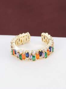 1 pieza Anillo de moda cortar & forma cuadrada con diseño de diamante de imitación abierto ajustable - Dorado - Ver 2