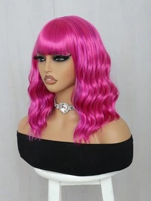 萬聖節多彩波浪髮型假髮,帶劉海的卷髮假髮,看起來自然,適合女性,橘色、黃色、藍色假髮,綜合纖維假髮,適用於日常、學校、派對、cosplay、節日、聖誕節裝飾等用途,時尚假髮商品